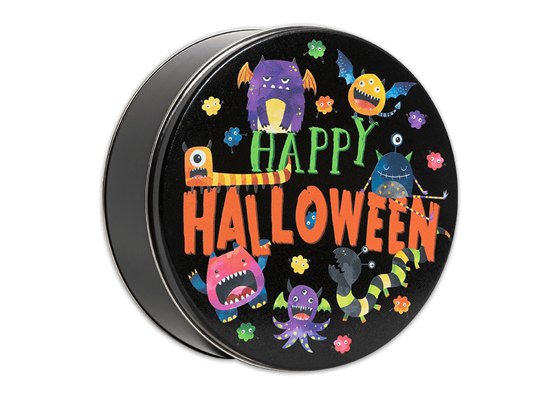 Unique Snacks Ghoulies Galore 24 Count collectible gift tin filled with chocolate covered pretzels