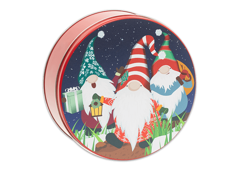 Unique Snacks Jolly Gnomes 24 Count collectible gift tin filled with chocolate covered pretzels