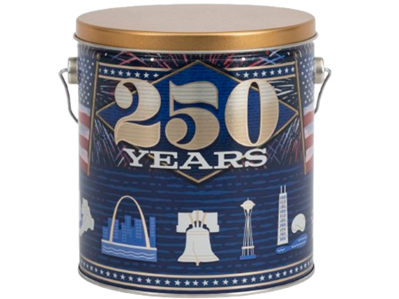 Unique Snacks Americas 250Th 32 Count collectible gift tin filled with chocolate covered pretzels