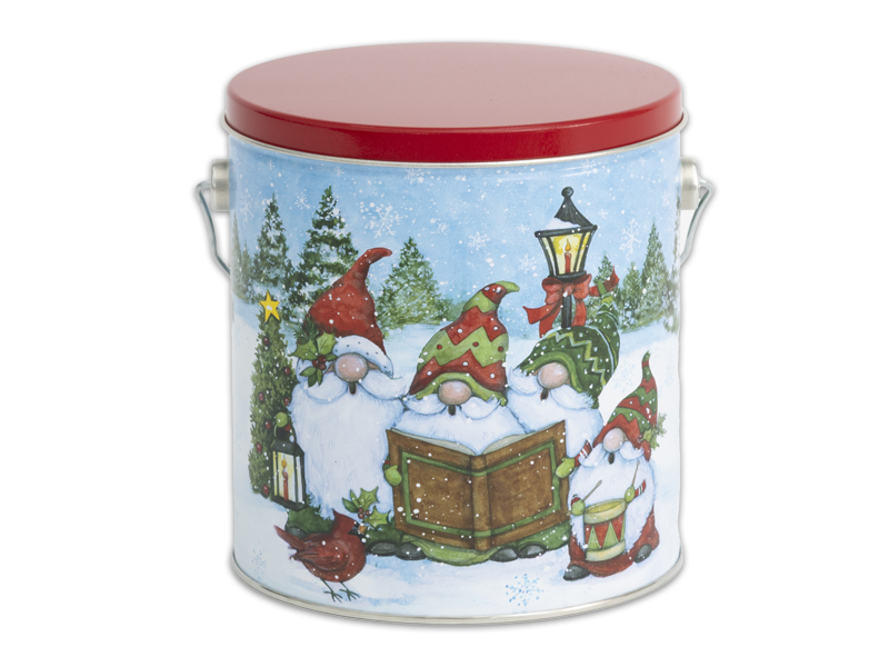 Unique Snacks Festive Gnomes 32 Count collectible gift tin filled with chocolate covered pretzels