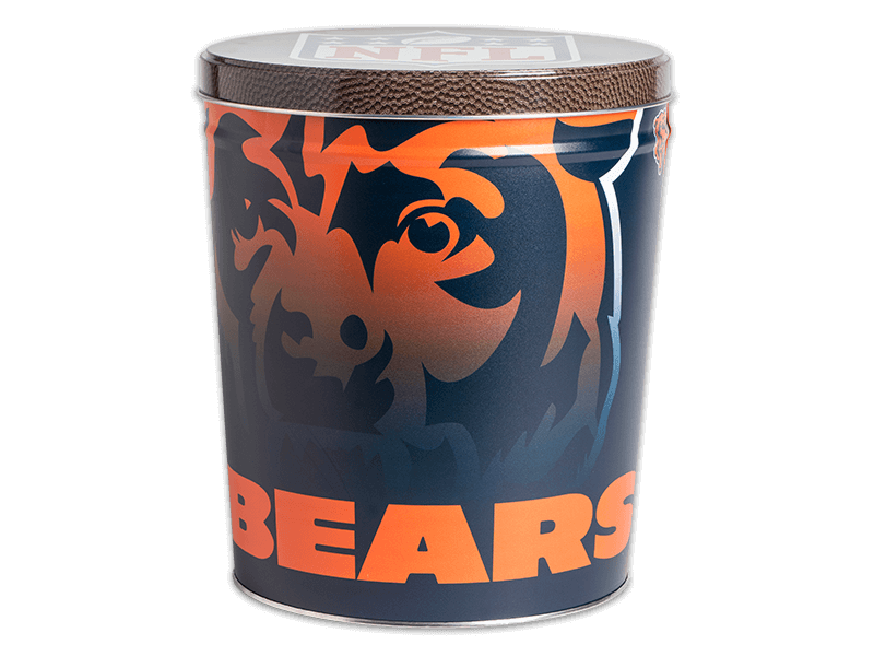 Unique Snacks Chicago Bears collectible gift tin filled with chocolate covered pretzels
