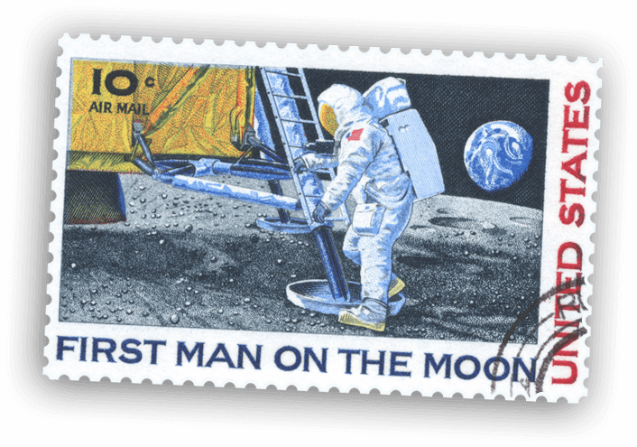 Illustration of a stamp, First Man on the Moon