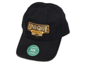 Black Colored Baseball Cap w/ uniquesnacks logo