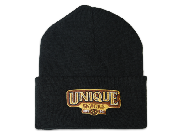 Black Beanie Knit cap w/ uniquesnacks logo