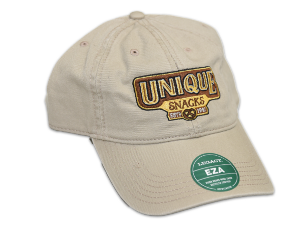 Tan Colored Baseball Cap w/ uniquesnacks logo