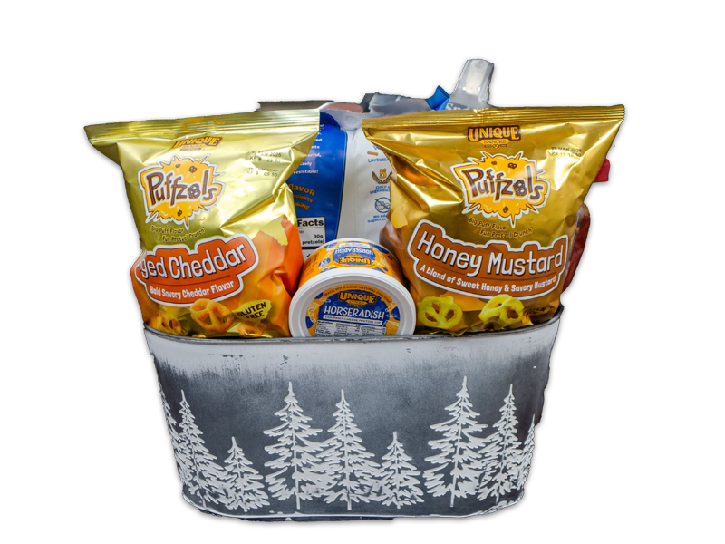 Sliver Metal Tree Tin with Unique Snack Products