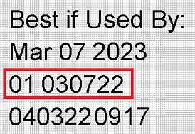 Example of best if used by date circled on packaging