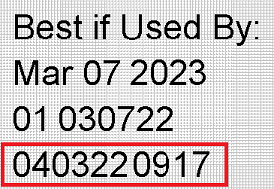 Example of manufacture code circled on packaging