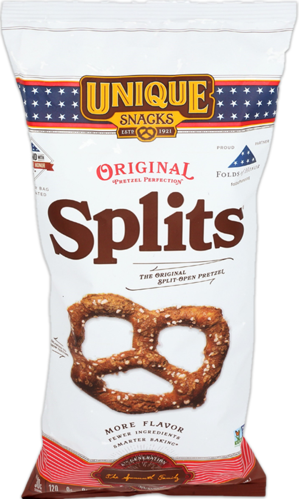 Unique Snacks Original Pretzel Splits in Folds of Honor bag