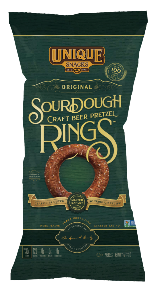 11oz bag of Unique Snacks Sourdough Craft Beer Pretzel Rings