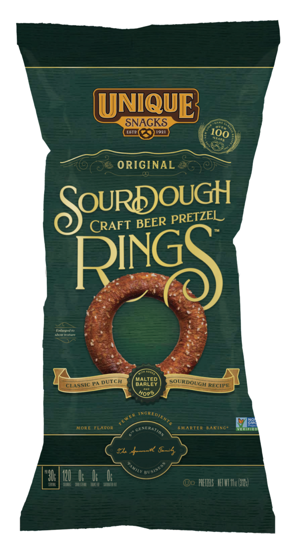 11oz bag of Unique Snacks Sourdough Craft Beer Pretzel Rings