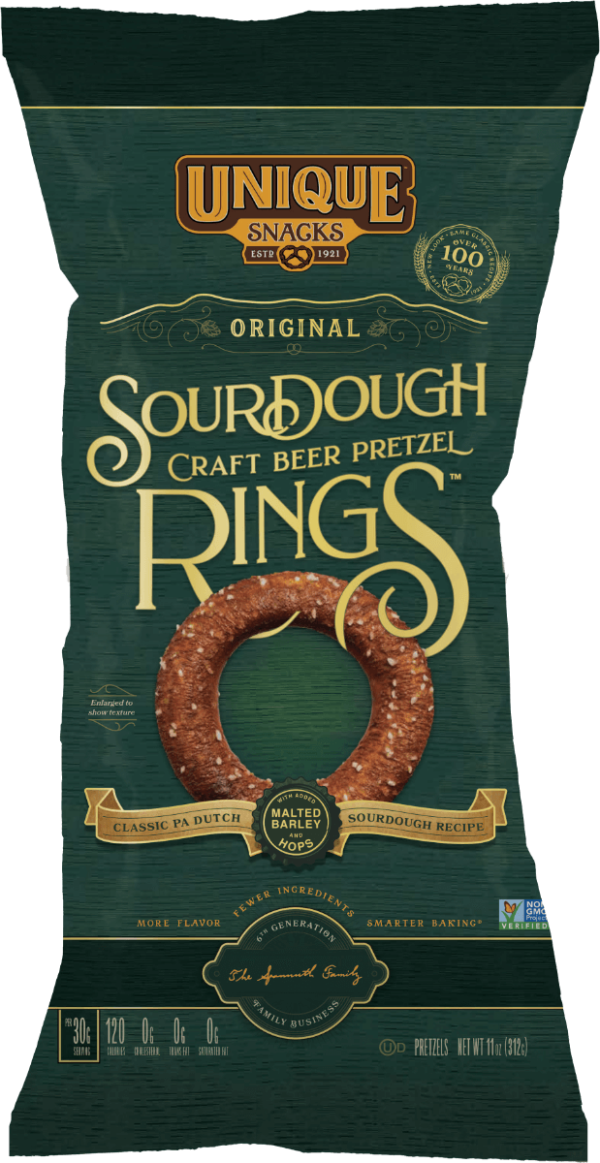 11oz bag of Unique Snacks Sourdough Craft Beer Pretzel Rings