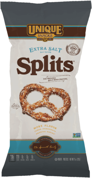 11oz bag of Unique Snacks Extra Salt Splits