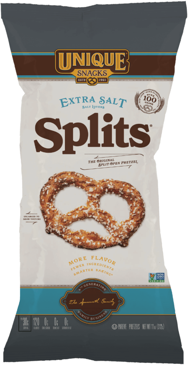 11oz bag of Unique Snacks Extra Salt Splits