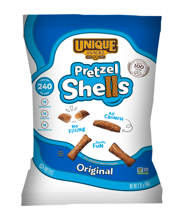 2.12oz bag of Unique Snacks Pretzel Shells