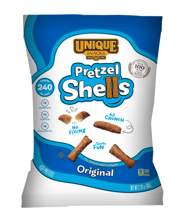 2.12oz bag of Unique Snacks Pretzel Shells