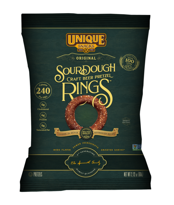 2.12oz bag of Unique Snacks Sourdough Craft Beer Pretzel Rings