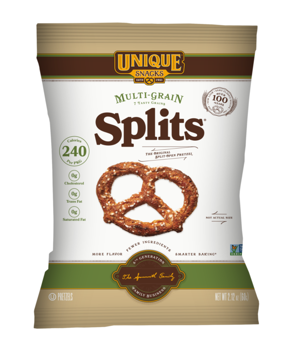 2.12oz bag of Unique Snacks Multi-Grain Splits
