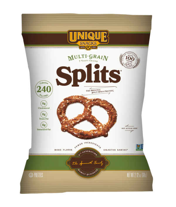 2.12oz bag of Unique Snacks Multi-Grain Splits