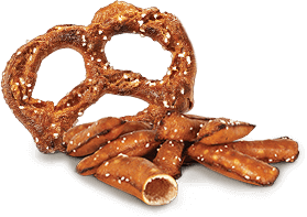 A pretzel split and handful of pretzel shells