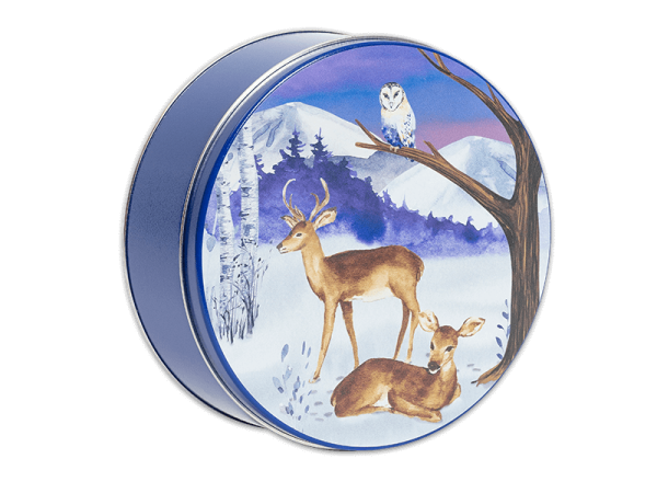Blue Near and Deer 24 ct Chocolate with snow and deer lid.