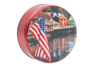 Red Chocolate Tin with Flag "Old Glory" Lid