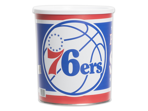 32-count sixers pail, logo of 76 sixers on pail
