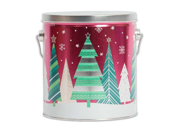 Holiday Trees Chocolate Tin w/ Silver lid.